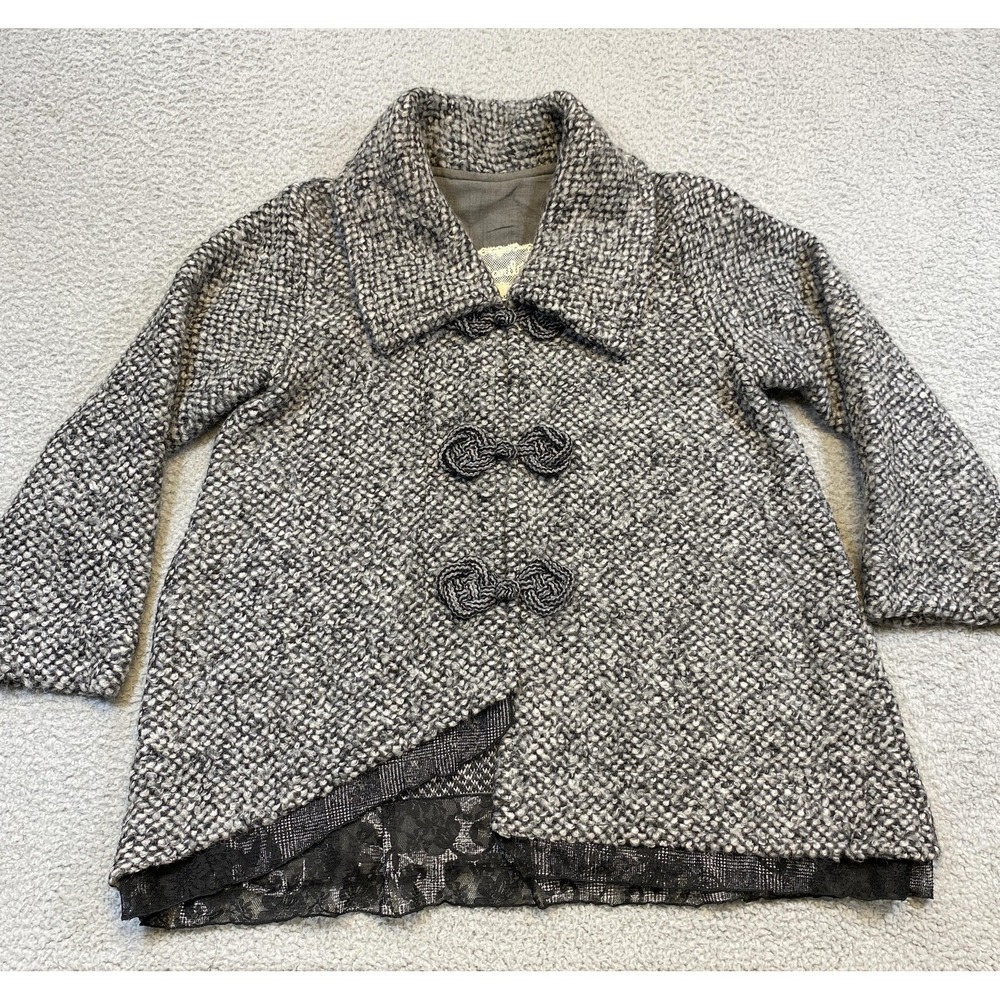 Manila Coat Womens Medium Gray Mohair Overcoat Geometric Toggle Italy‎ Made